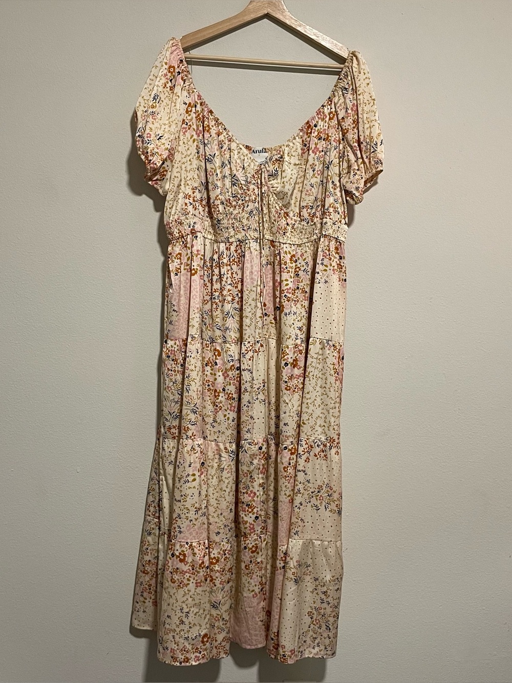 ARULA Cream and Pink Multicolor Floral Long Flowy Dress, Size B 2x